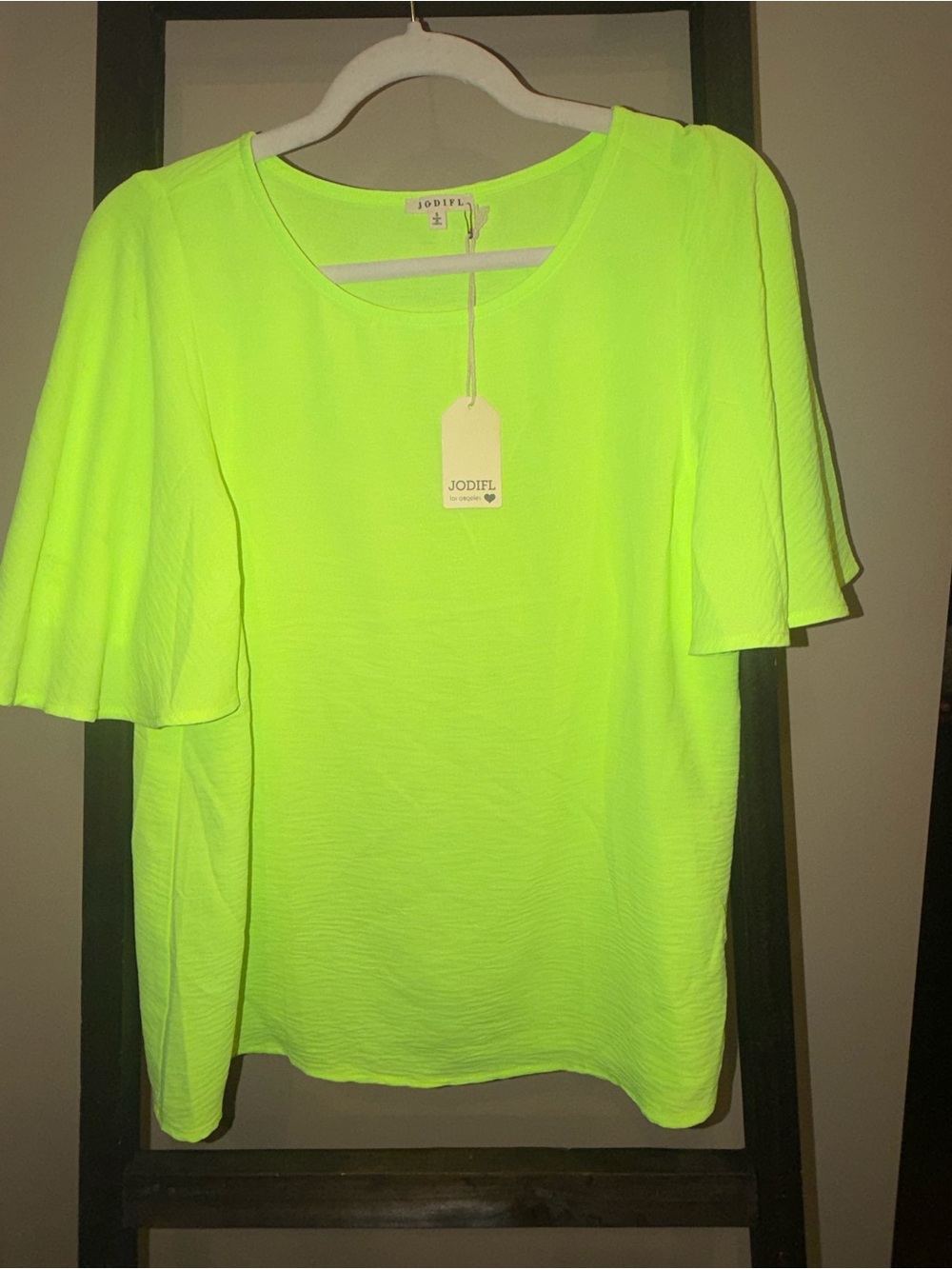 JODIFL Neon Lime Flutter Sleeve Top